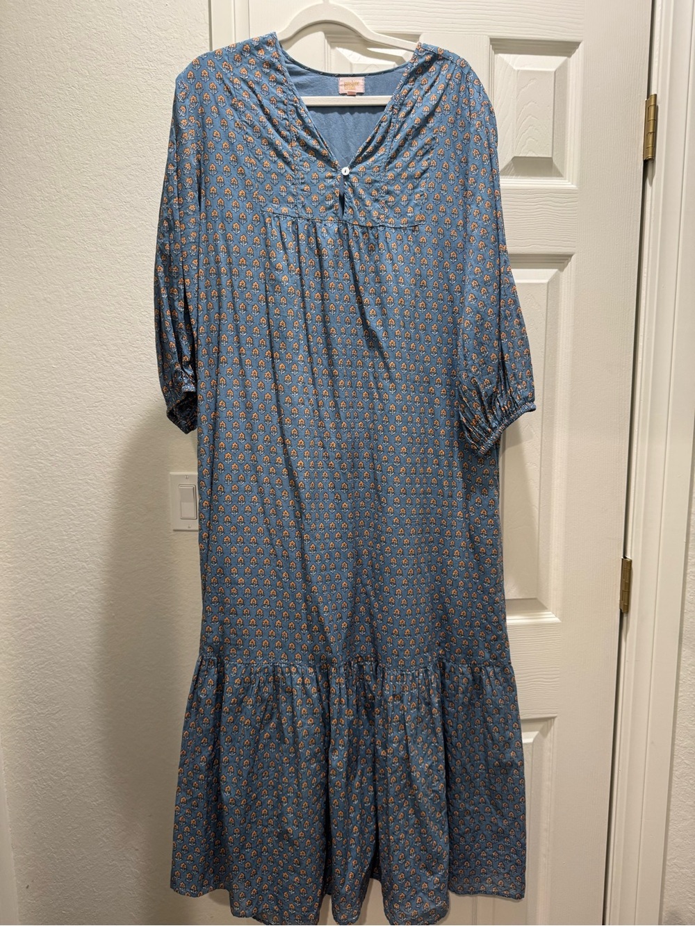 Sunshine Tienda blue  block print cotton maxi dress